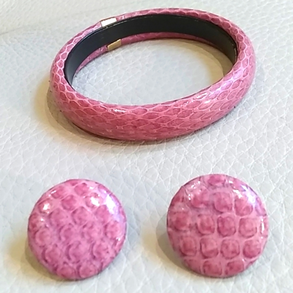 Vintage Leather Bracelet and Matching Earrings